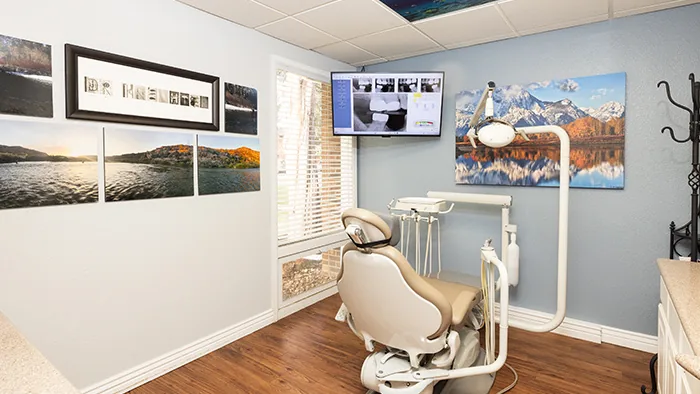 Exam room with a dental chair at Longmont Dental, where oral cancer screening is part of a preventive visit